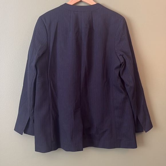 Spanx The Perfect Collarless Navy Pinstripe Single Button Blazer Sz L - Picture 7 of 12